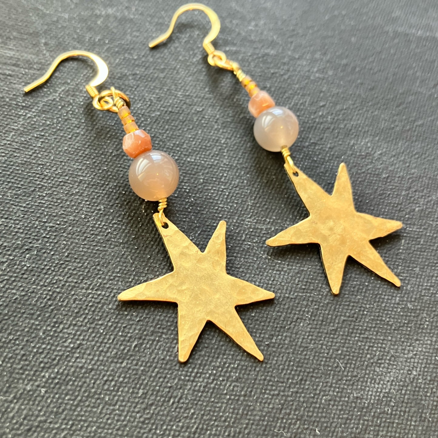 Peach Moonstone & Star ピアス/イヤリング