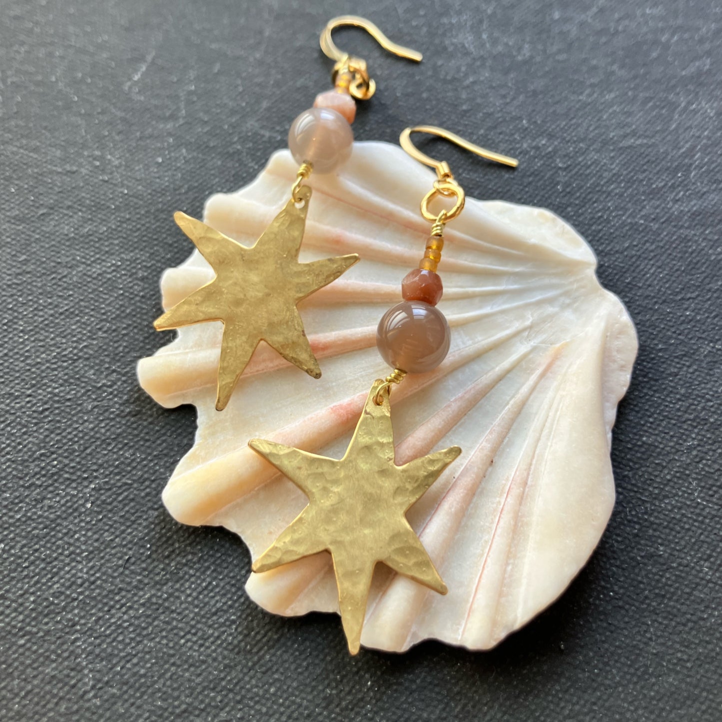 Peach Moonstone & Star ピアス/イヤリング