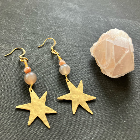 Peach Moonstone & Star ピアス/イヤリング